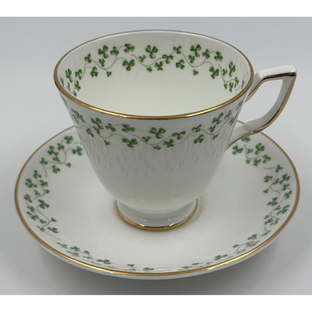 Royal Tara Galway Ireland Bone China Cup & Saucer Set Trellis Shamrock
